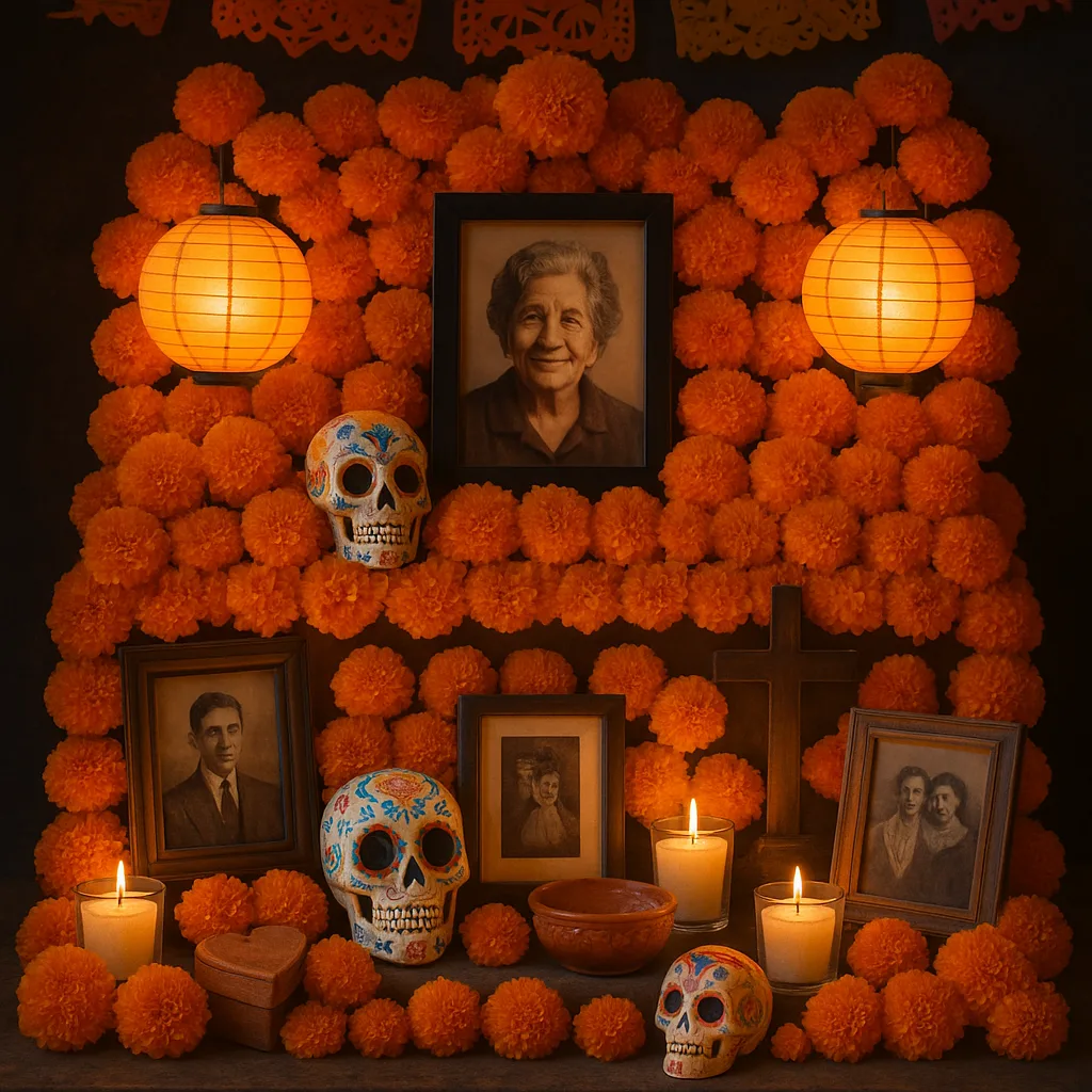 Altar Decorated with Vivid Orange Marigolds