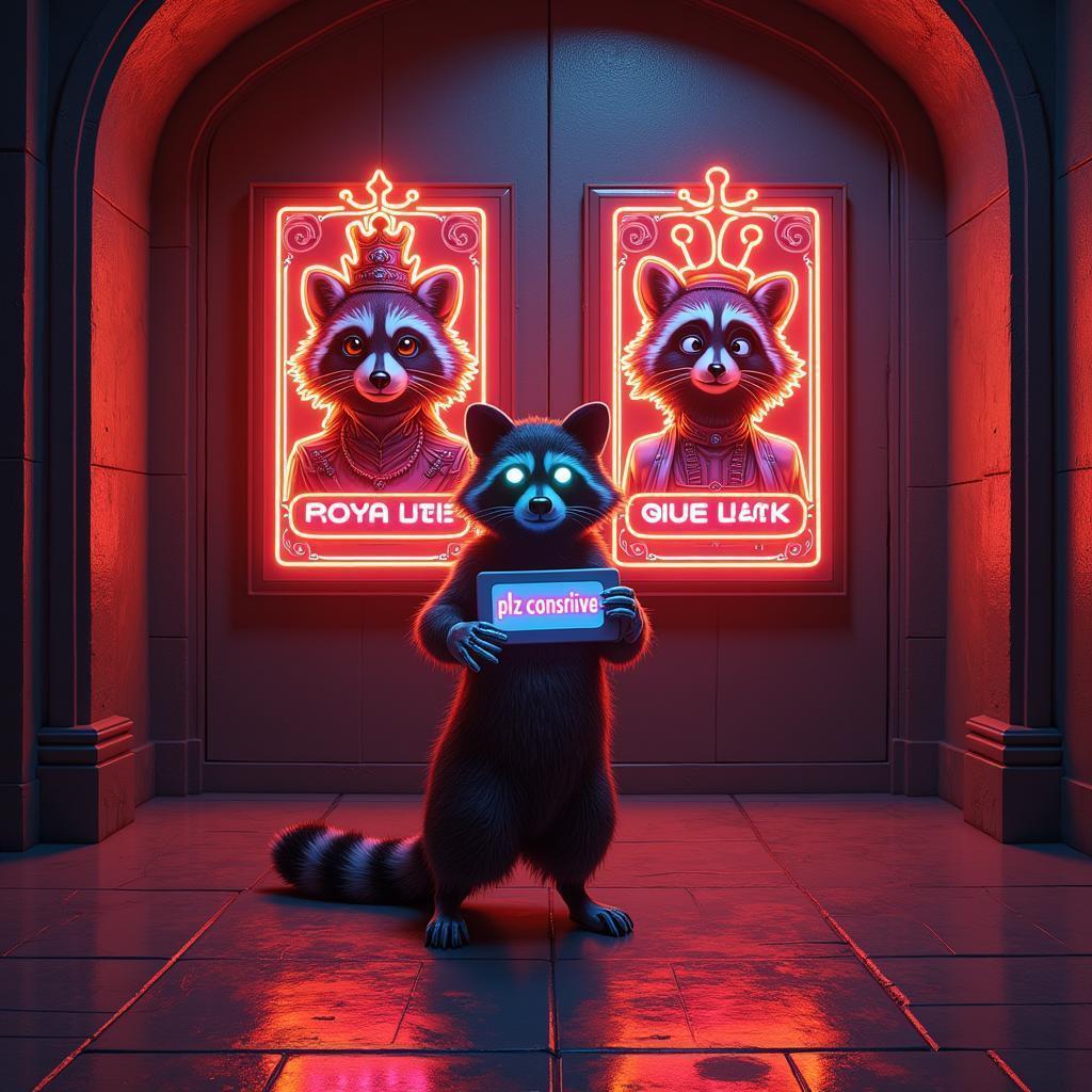 Neon Raccoon Royals and a Pleading Cyberdog