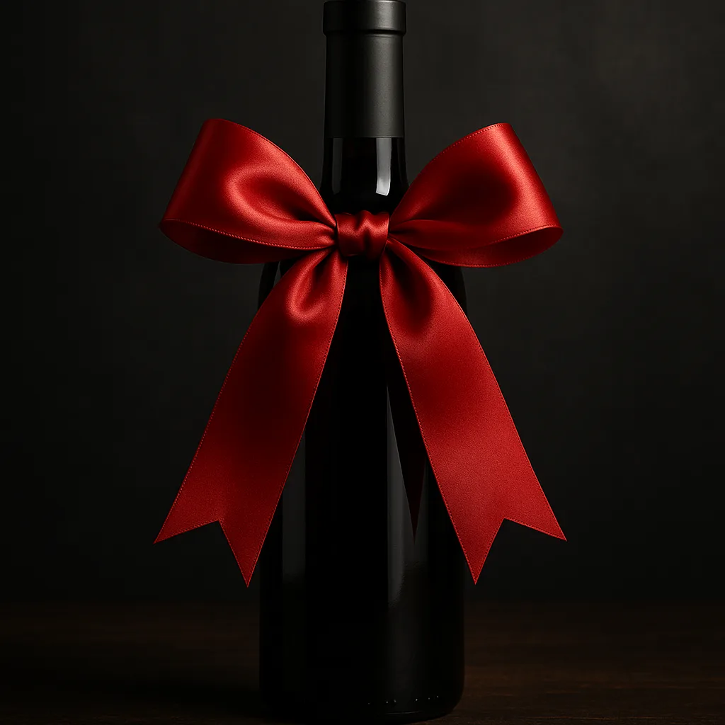 Refined Wine Bottle Embellished with a Rich Red Silk Ribbon