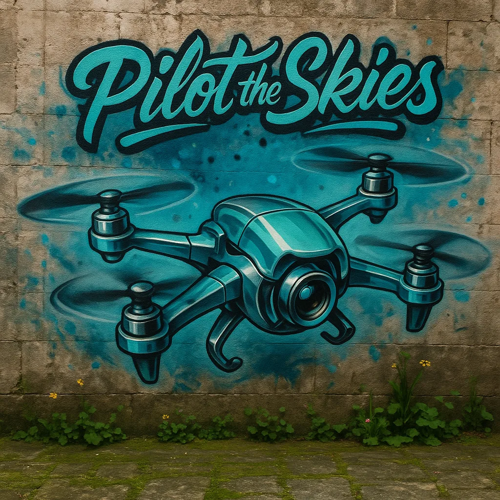 Striking Graffiti Mural Featuring a Futuristic Drone in Chrome