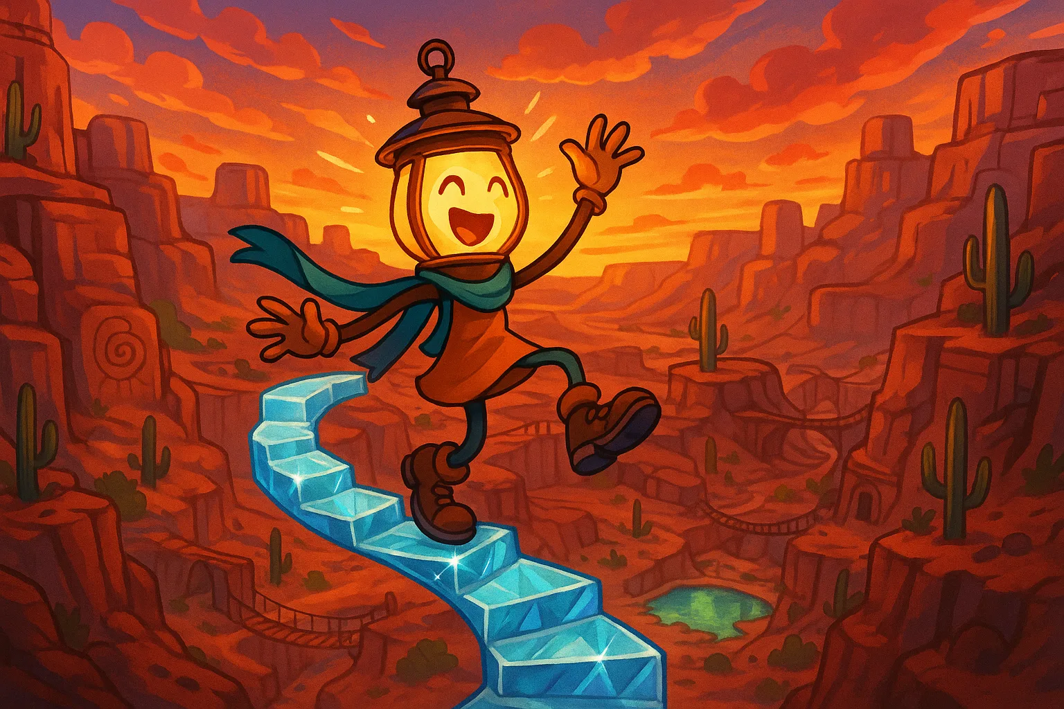Whimsical Cartoon-style Figure with a Lantern Glowing as its Head