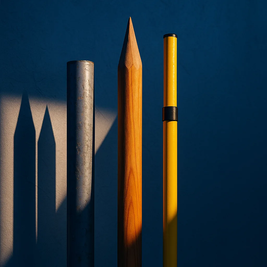 Trio of Poles—a Steel Pole Showing Signs