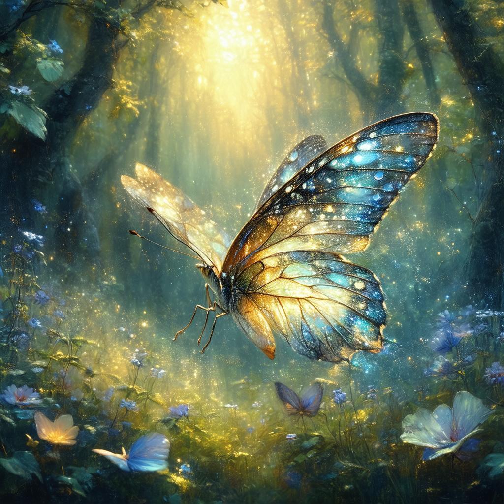Ethereal Butterfly Drifting Through Mystical Forest