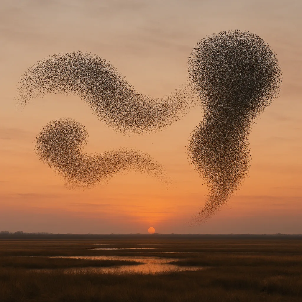 Vast Murmuration of Countless Starlings Creates Dynamic