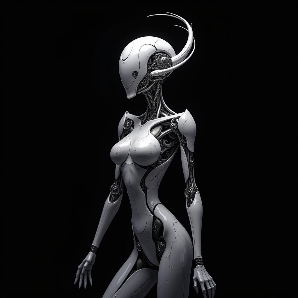 Elegant Anime Android Against Black Void