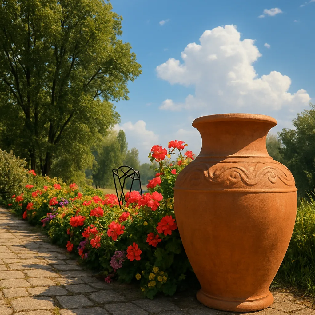 Outdoor Scene Brimming with Tranquility Features a Terracotta Pot Prominently