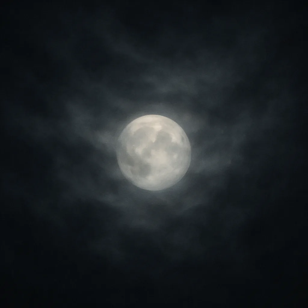 Faintly Glowing Moon Shrouded by Thin Clouds