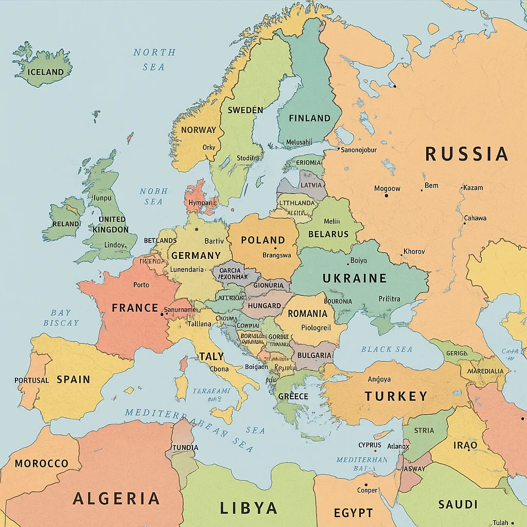 Detailed Political Map of Europe Featuring Country Borders