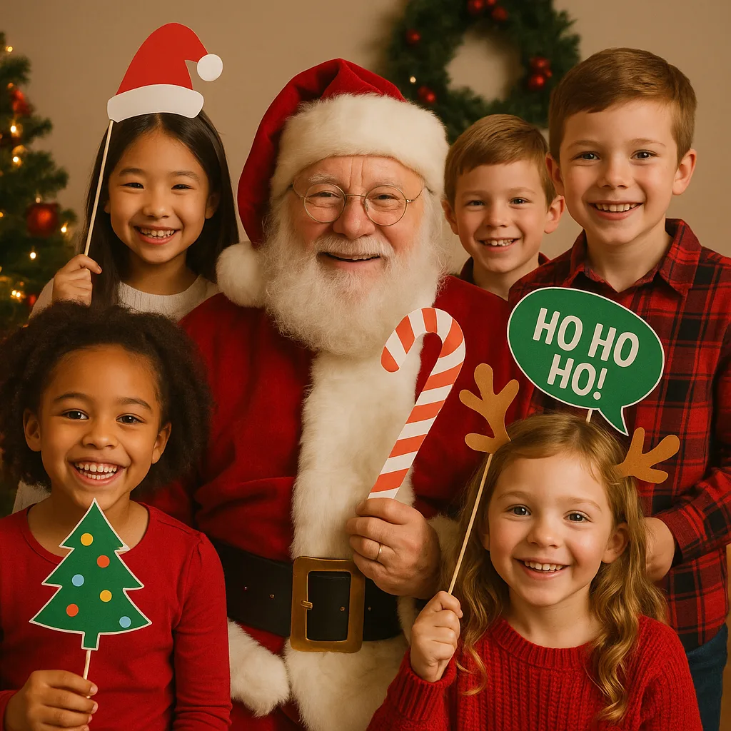 Santa Is Surrounded by Cheerful Children Who