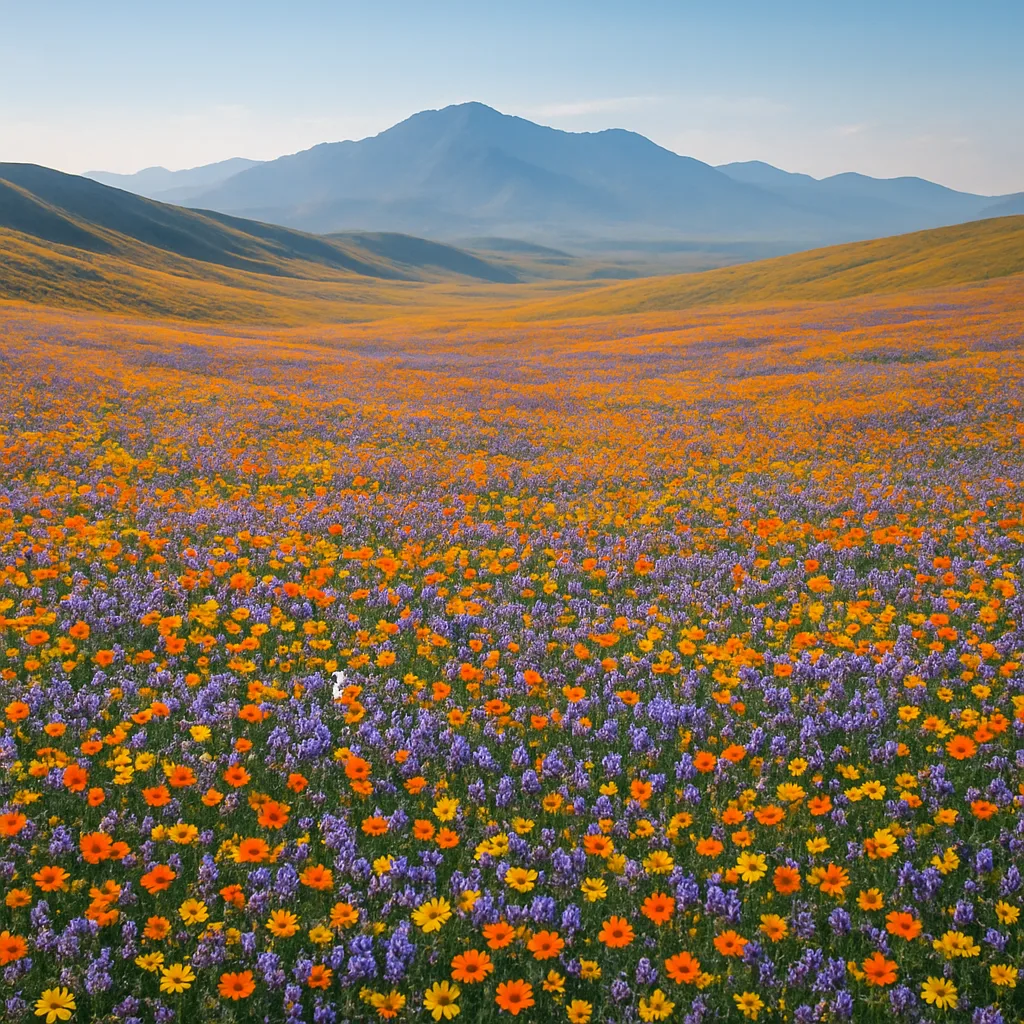 Immense Carpet of Countless Tiny Wildflowers in Vibrant Hues Stretches