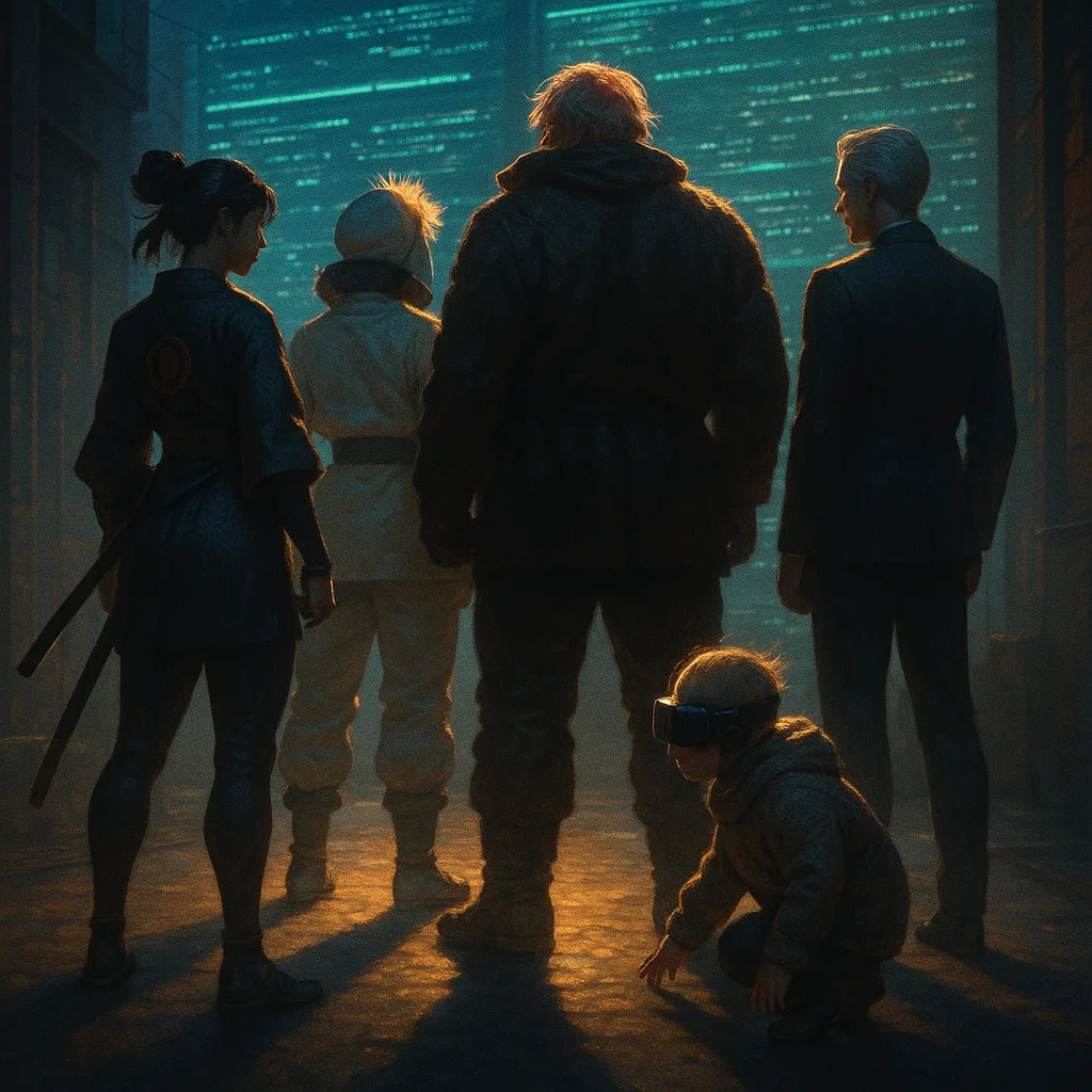 Five Figures Are Grouped Before Vast