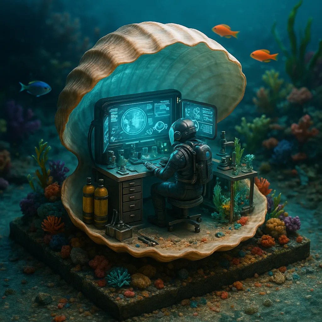 Highly Detailed Isometric 3D Render of a Miniature Underwater Research