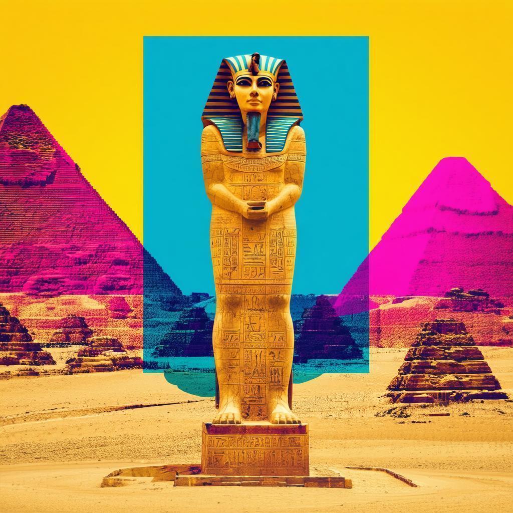 Pop Art Egyptian Statue in Bold Desert