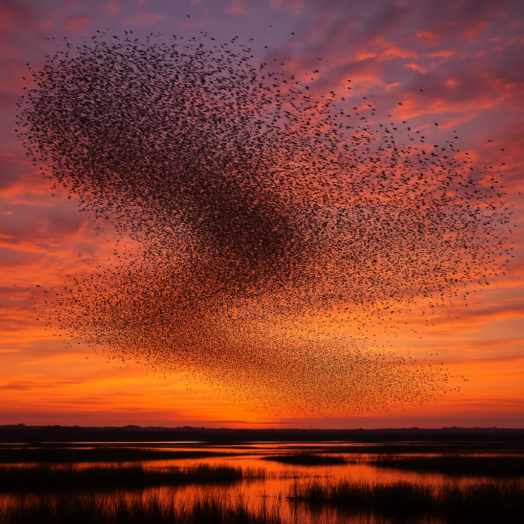 Dense Flock of Countless Migrating Birds Forms a Dynamic