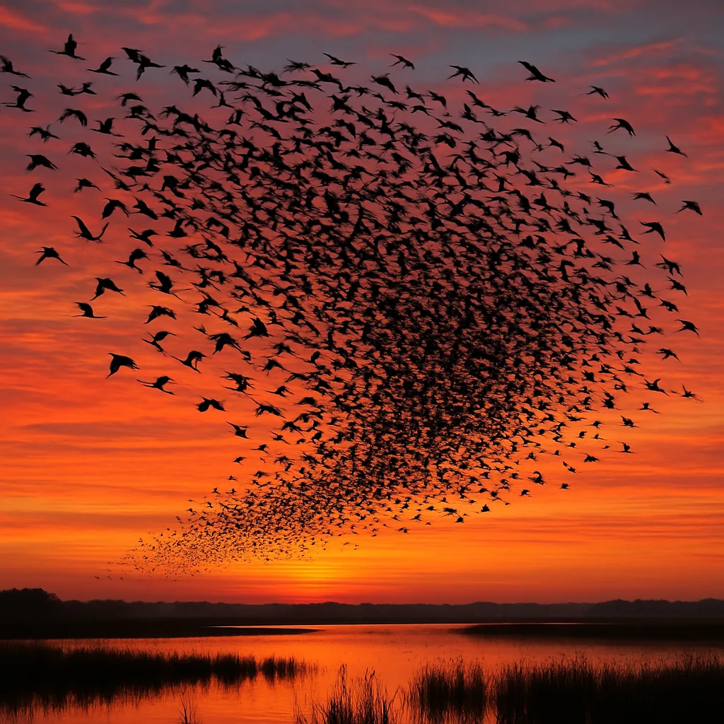 Vast Flock of Migratory Birds Forms