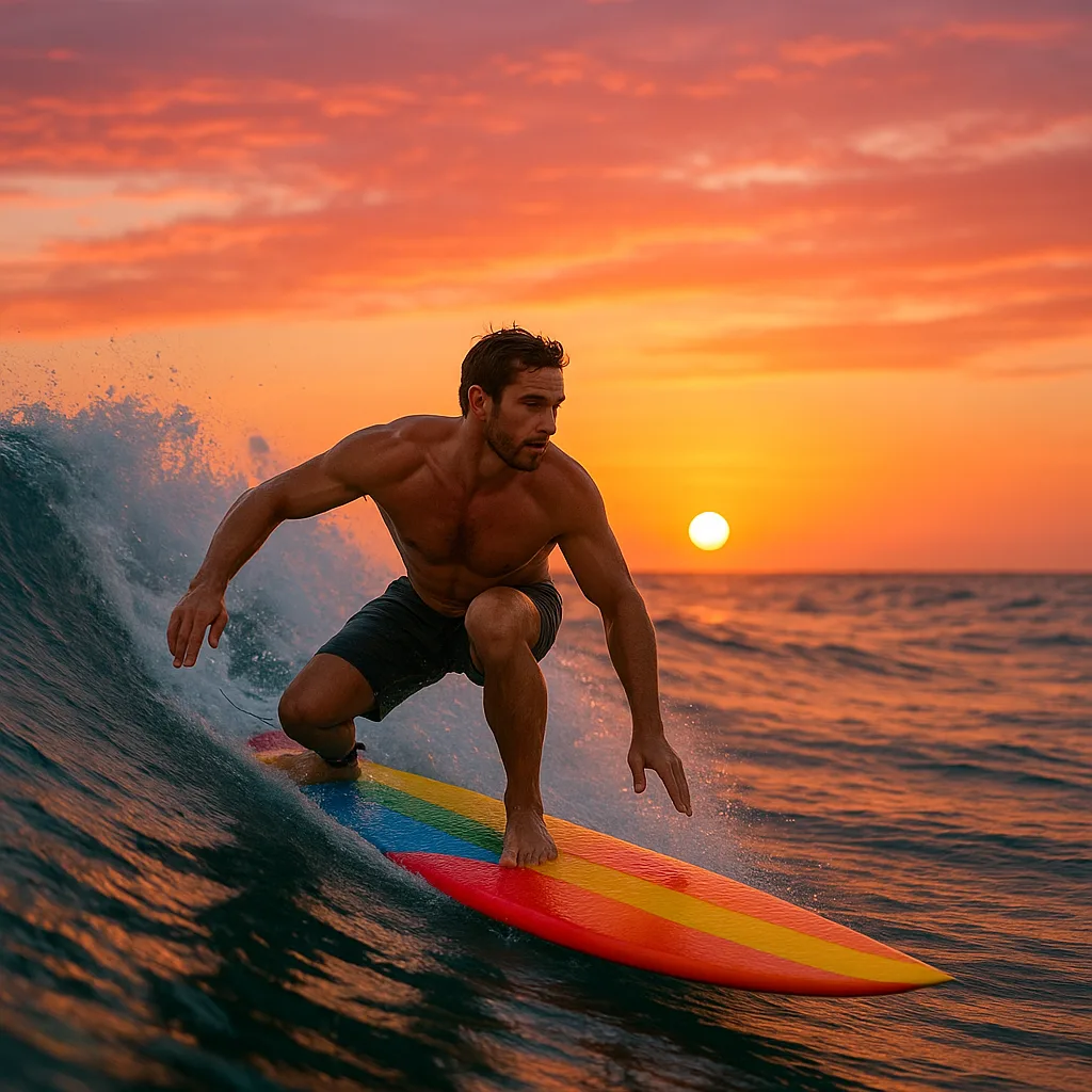 Man Is Surfing on a Vibrant