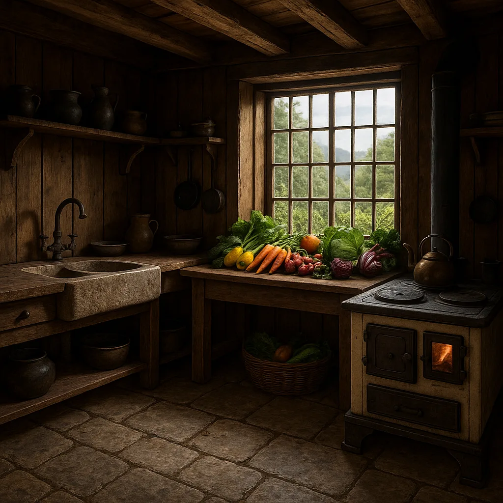 Rustic Wooden Kitchen with Stone Floors