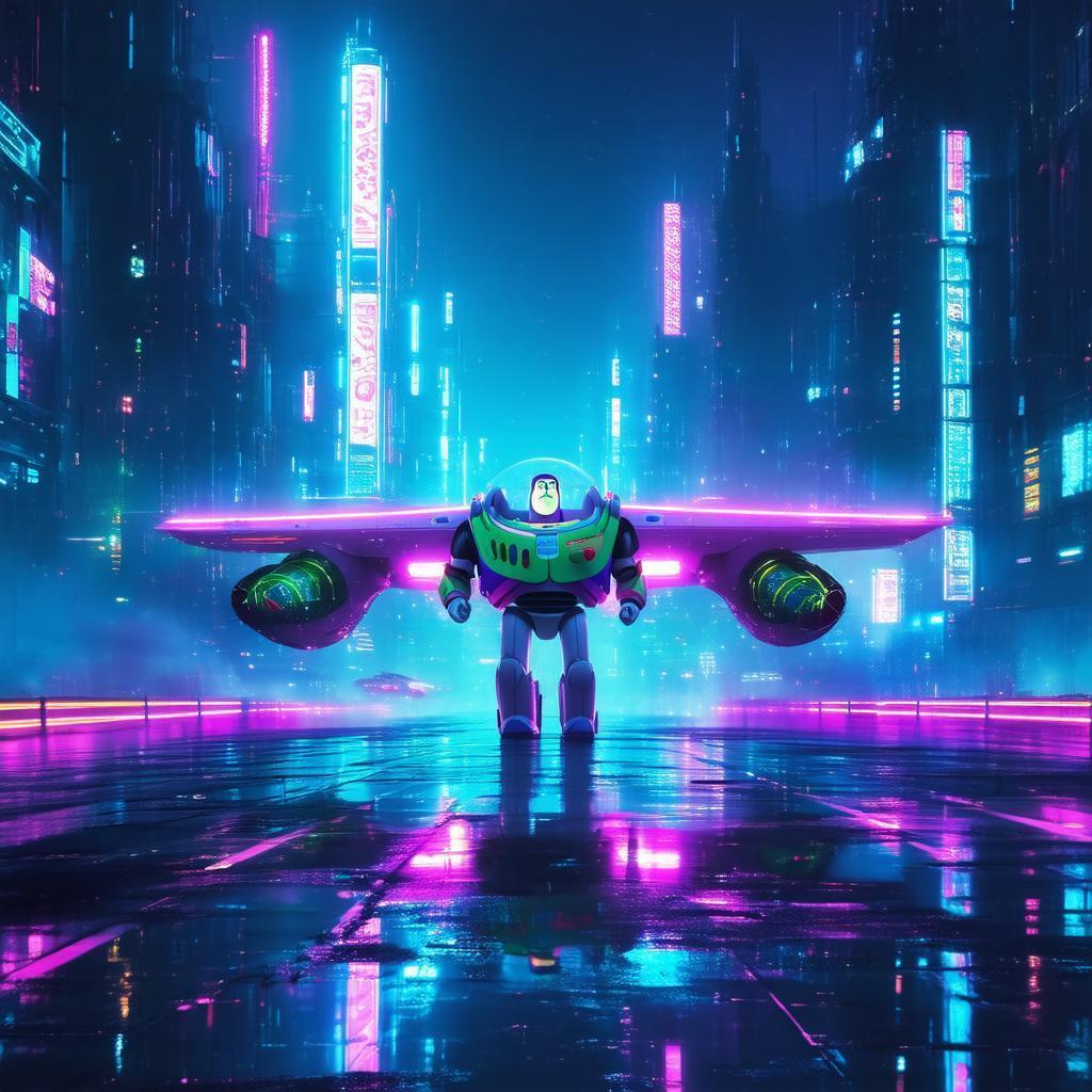 Neonpunk Buzz Lightyear in Syd Mead City