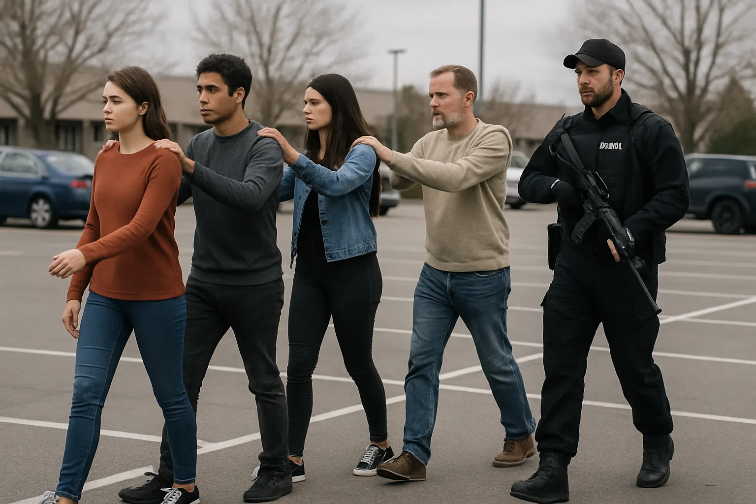 Group of People Walking in a Line