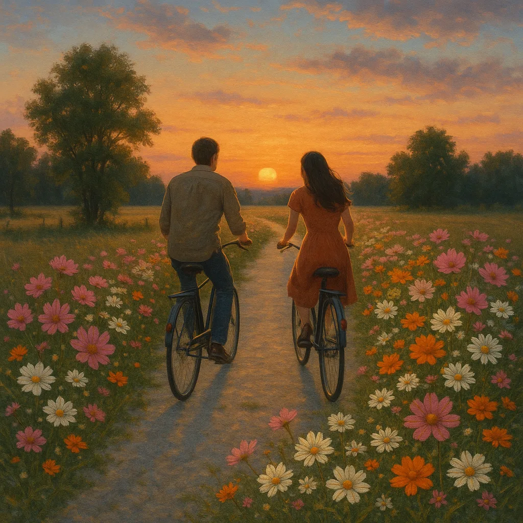 Couple Leisurely Rides their Bikes Along a Path