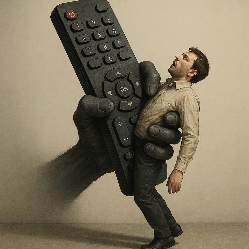 Man Is Being Held by a Remote in a Bizarre