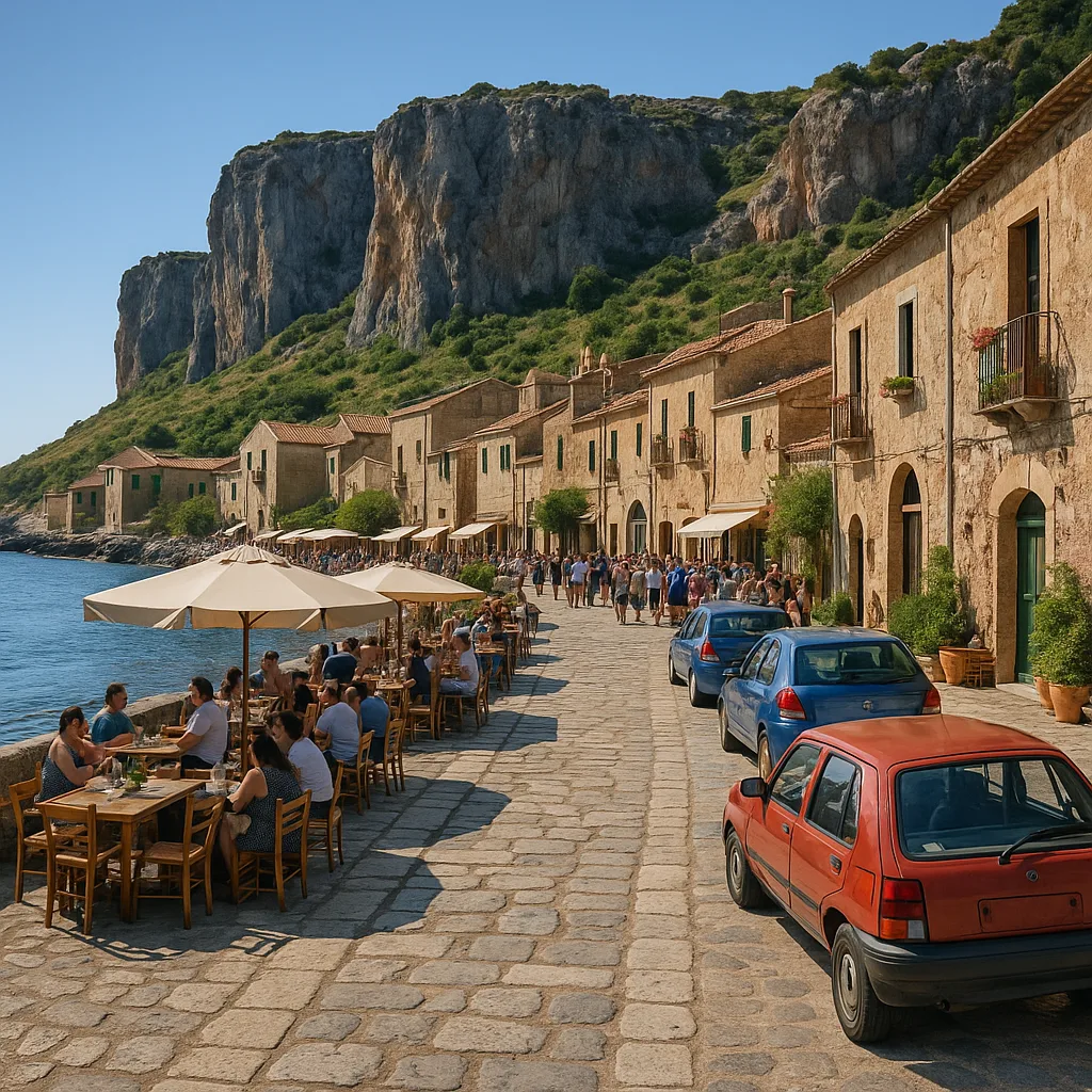 Seaside Village with a Stone Pathway