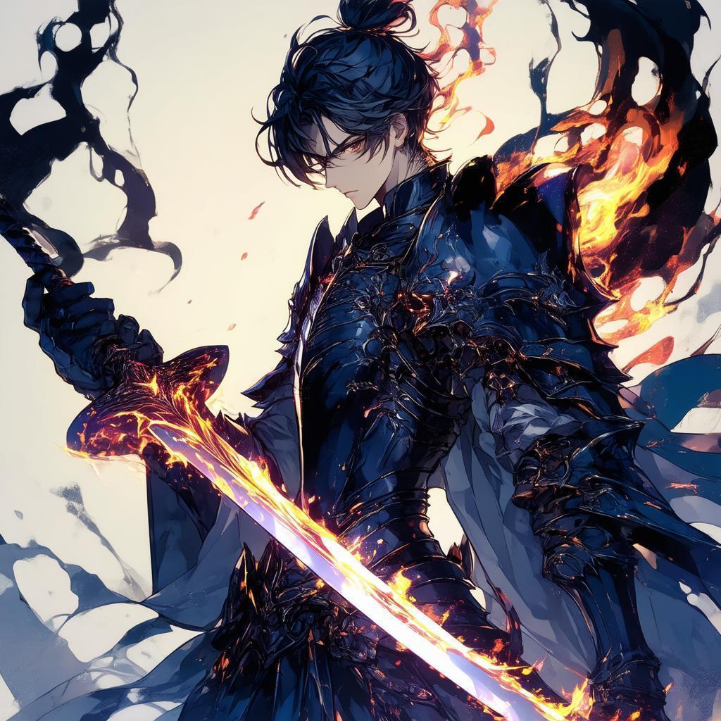 Manga Paladin Wielding Black Flame Sword
