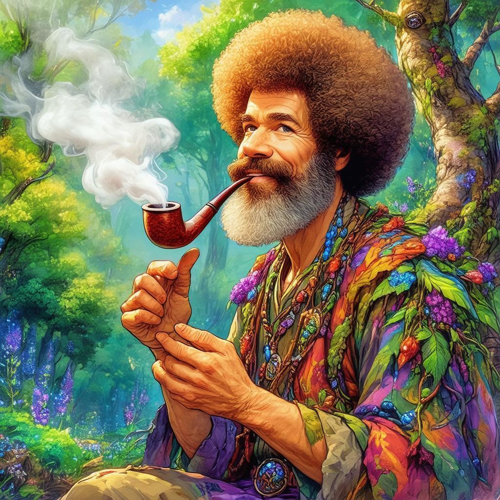 Bob Ross as a Pipe Smoking Druid