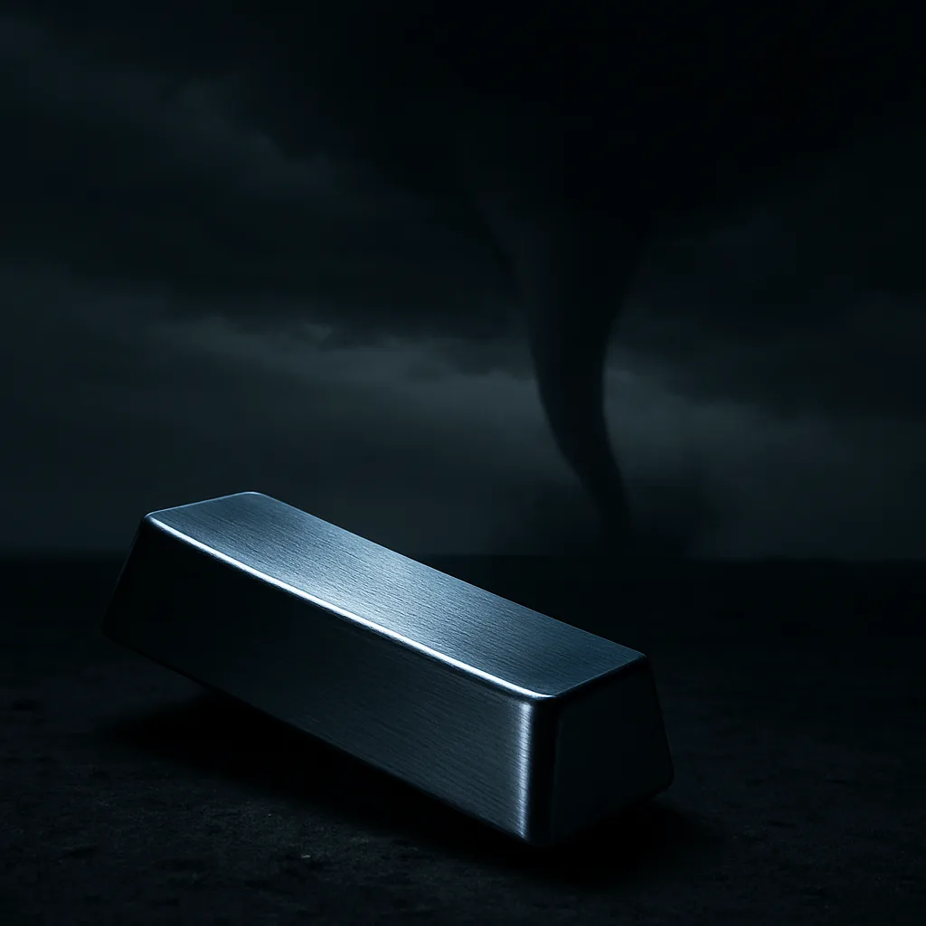 Starkly Rim-lit Anodized Metallic Space Bar in Three-quarter View Confronts