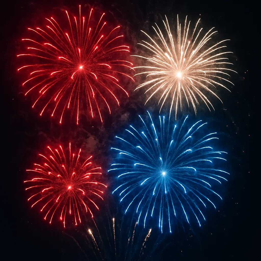 Bursts of Dazzling Fireworks Light Up the Dark Sky