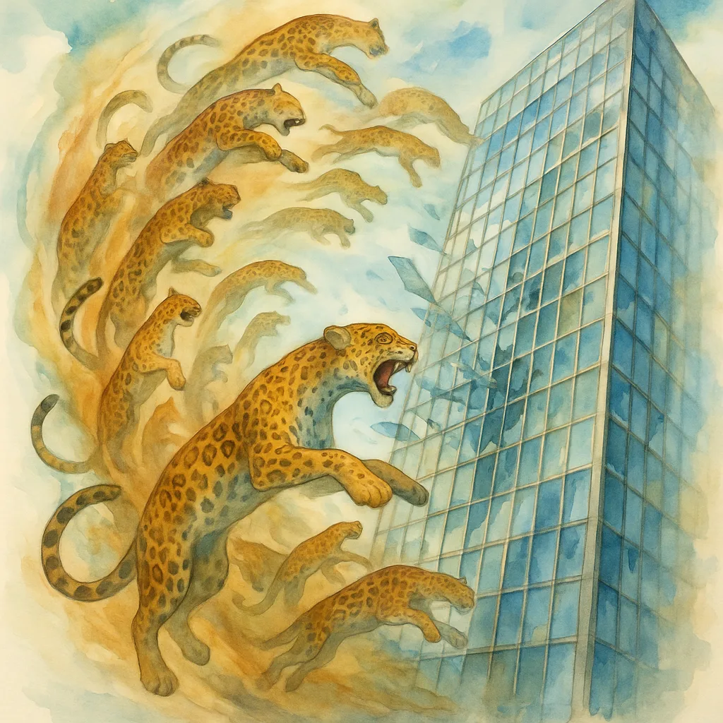 Dreamy Watercolor Painting of a Swarm of Jaguars