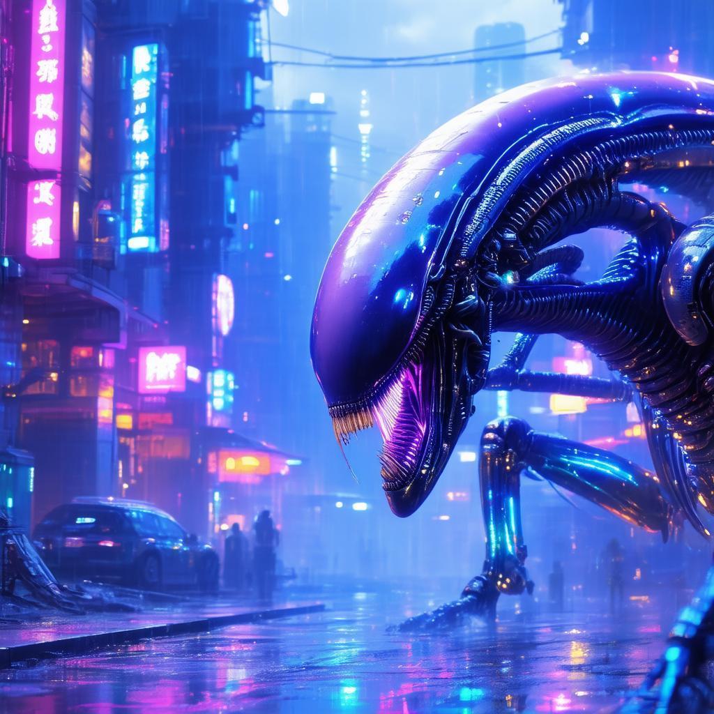 Neonpunk Mantis Xenomorph Hybrid Full Body