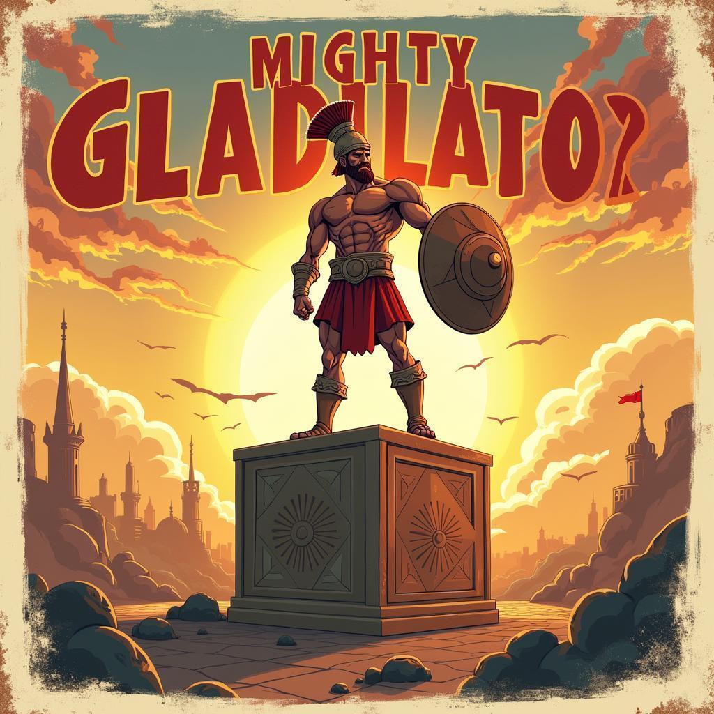 Vintage Poster Gladiator Atop Geometric Cube