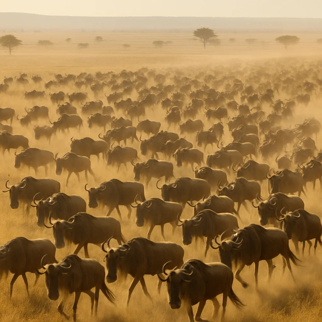 Vast Herd of Wildebeest Stretches Across an Immense