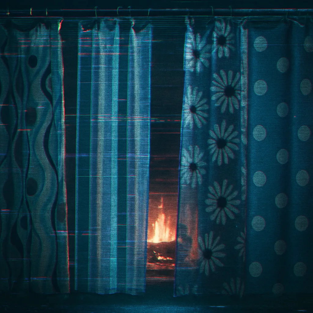 Varied Shower Curtains Flicker with VHS Glitches