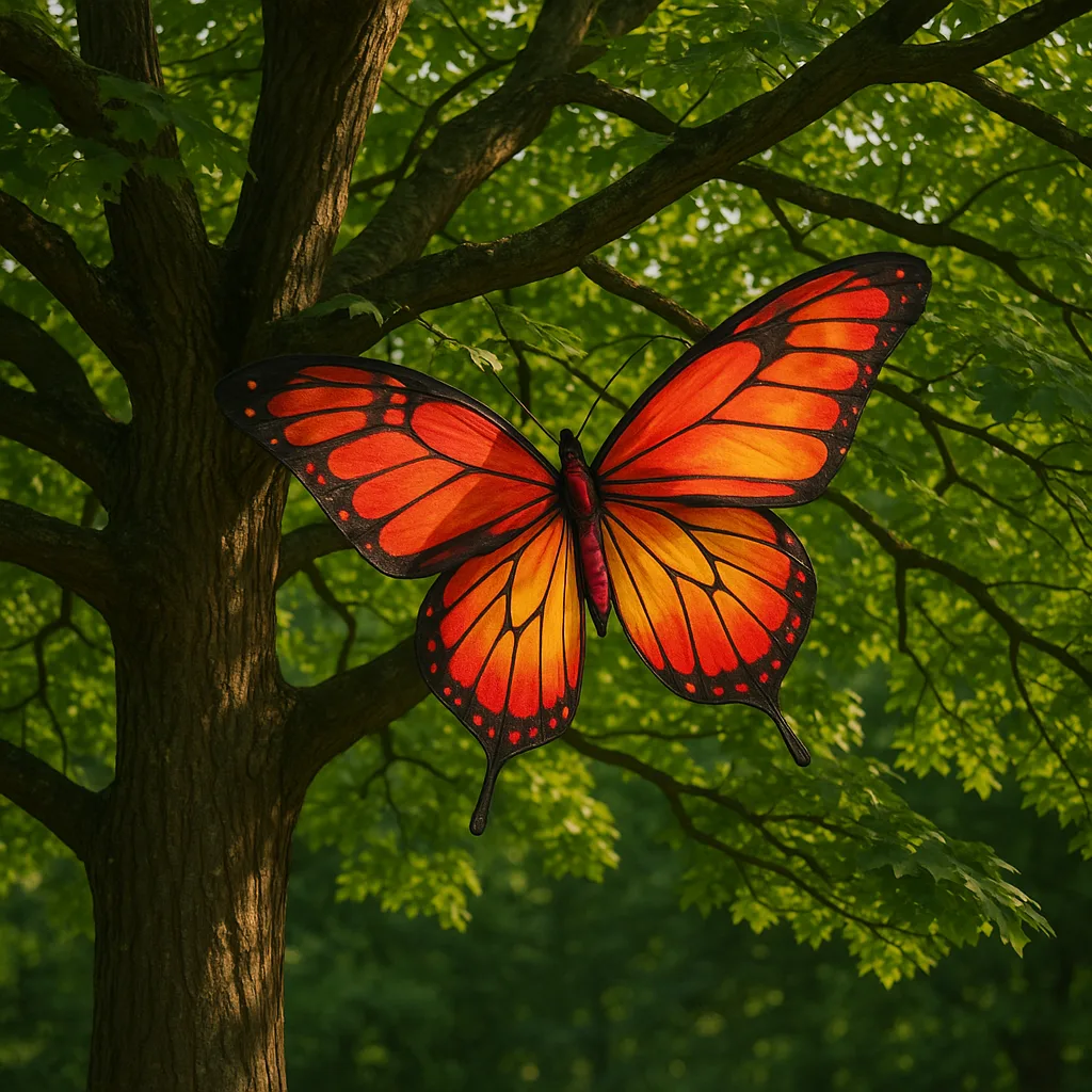 Kite Shaped Like a Butterfly Is Tangled in the Branches
