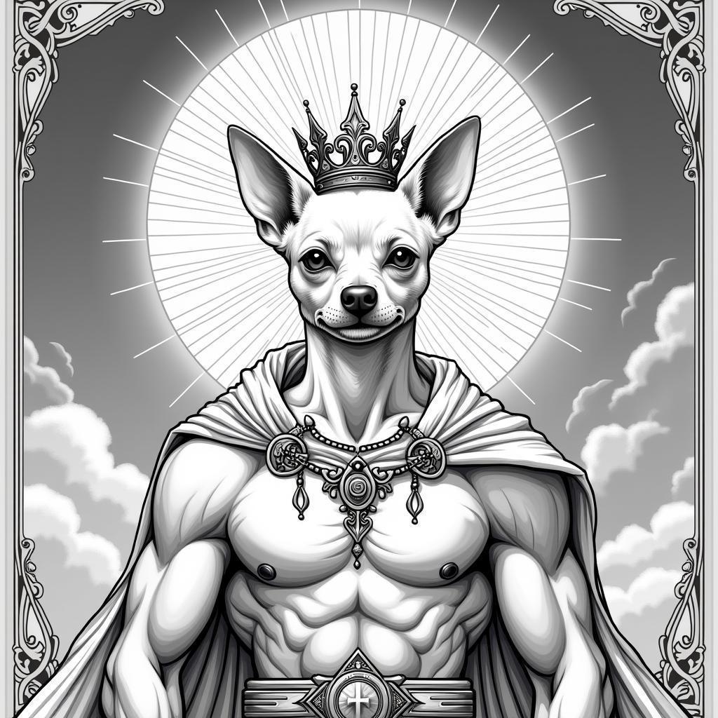 Chihuahua Headed Emperor God in Whiteboard Lines