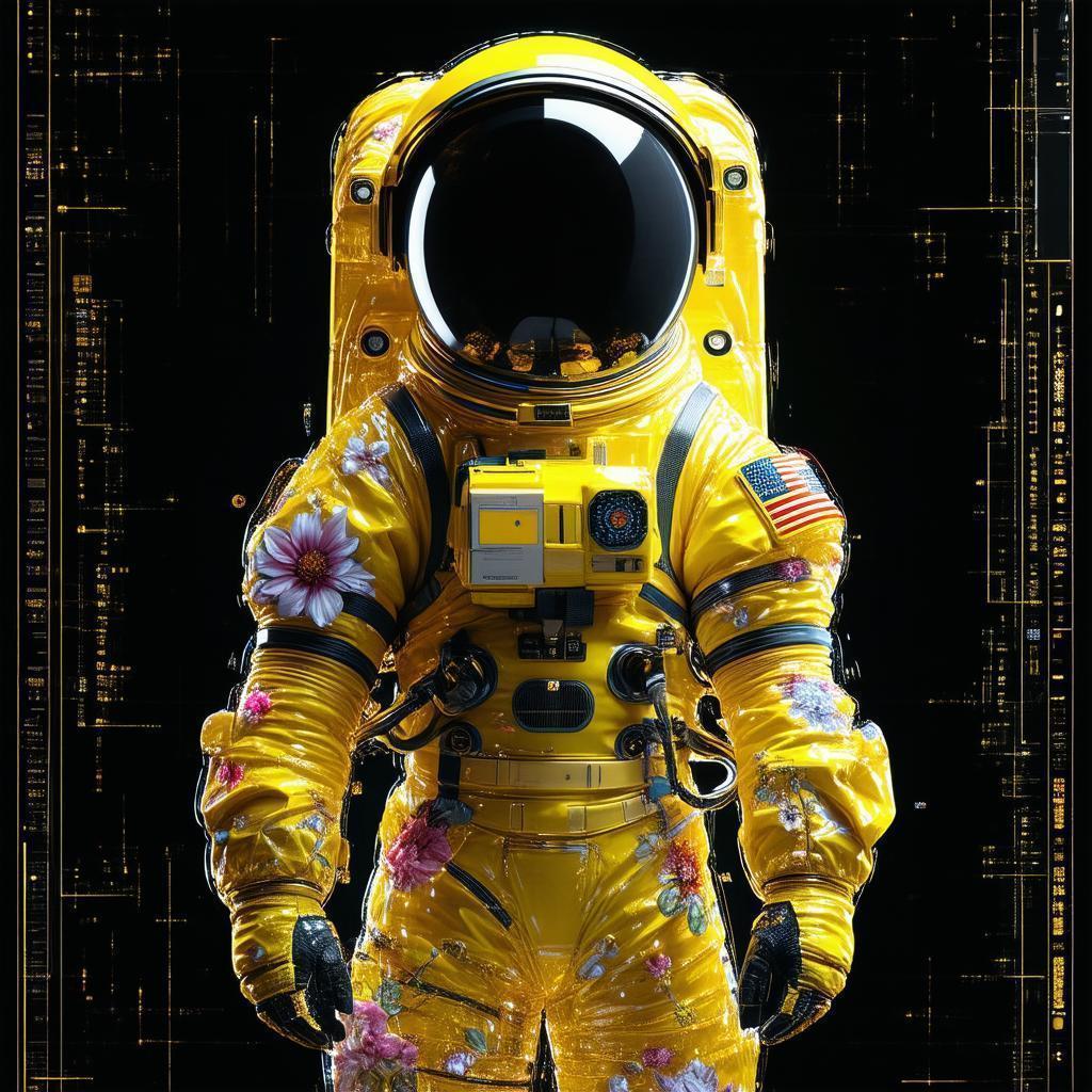 Floral Yellow Space Suit in Black Void