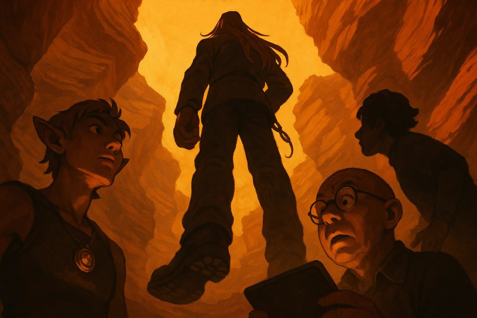 Four Stylized and Expressive Figures Interact