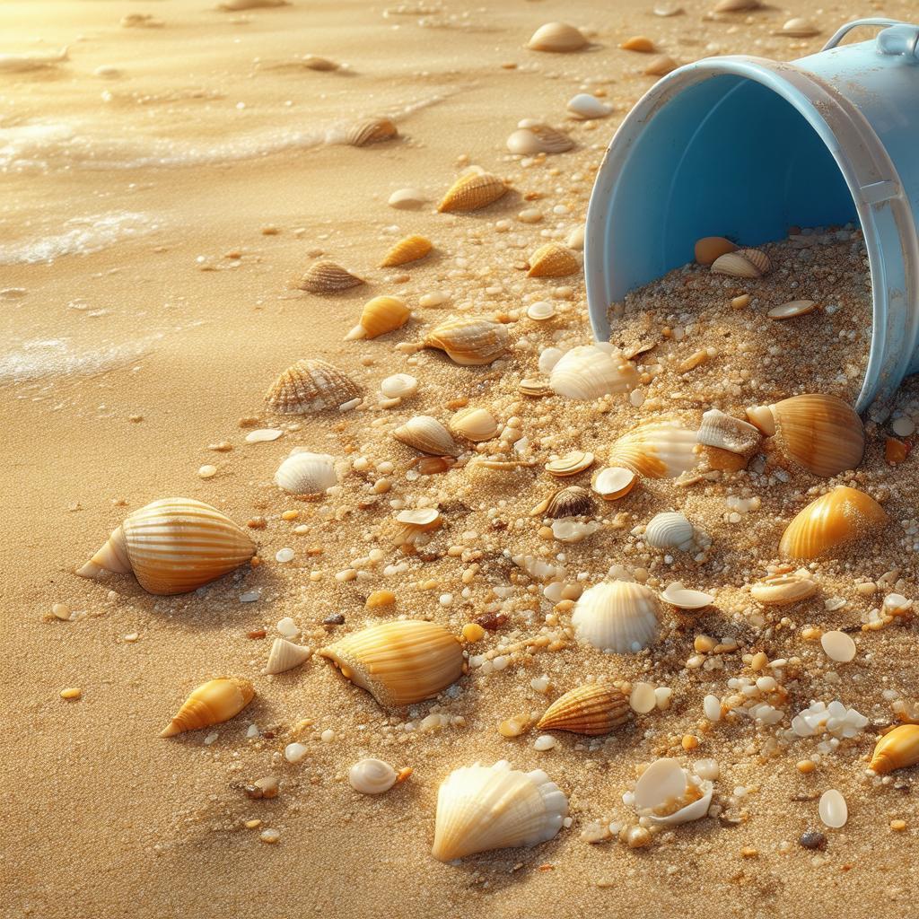 Golden Sand Bucket Among Scattered Shells