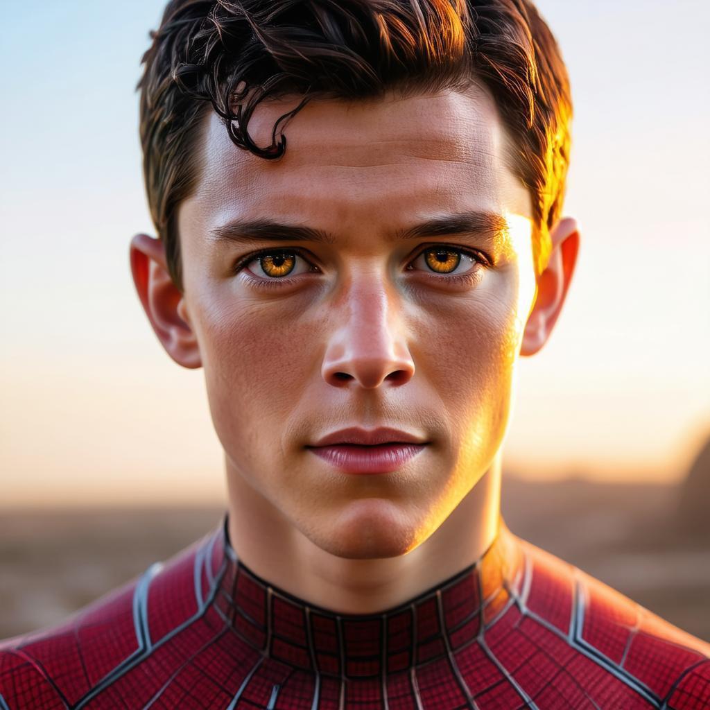 Photorealistic Tom Holland in Red Shirt