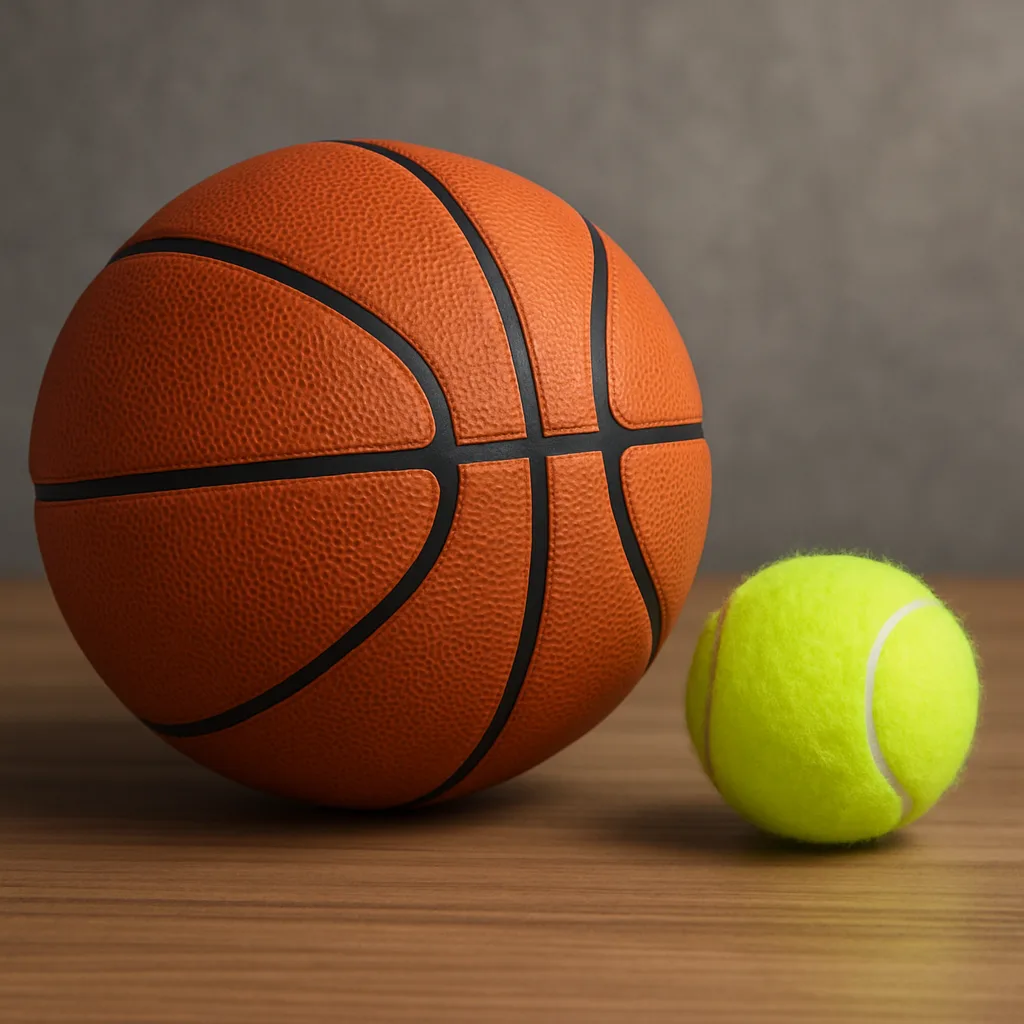 Basketball Positioned to the Left and a Tennis Ball