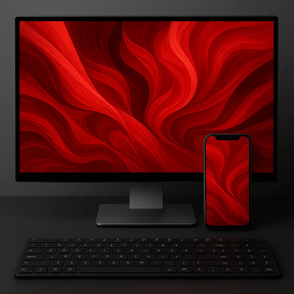 Computer Monitor Displaying a Red Abstract Design