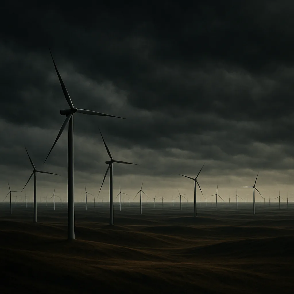 Countless Distant Wind Turbines Stand Like Silent Sentinels