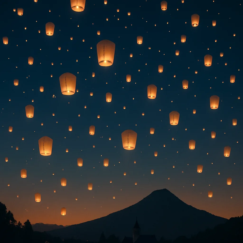 Countless Glowing Paper Lanterns Drift Serenely Upwards