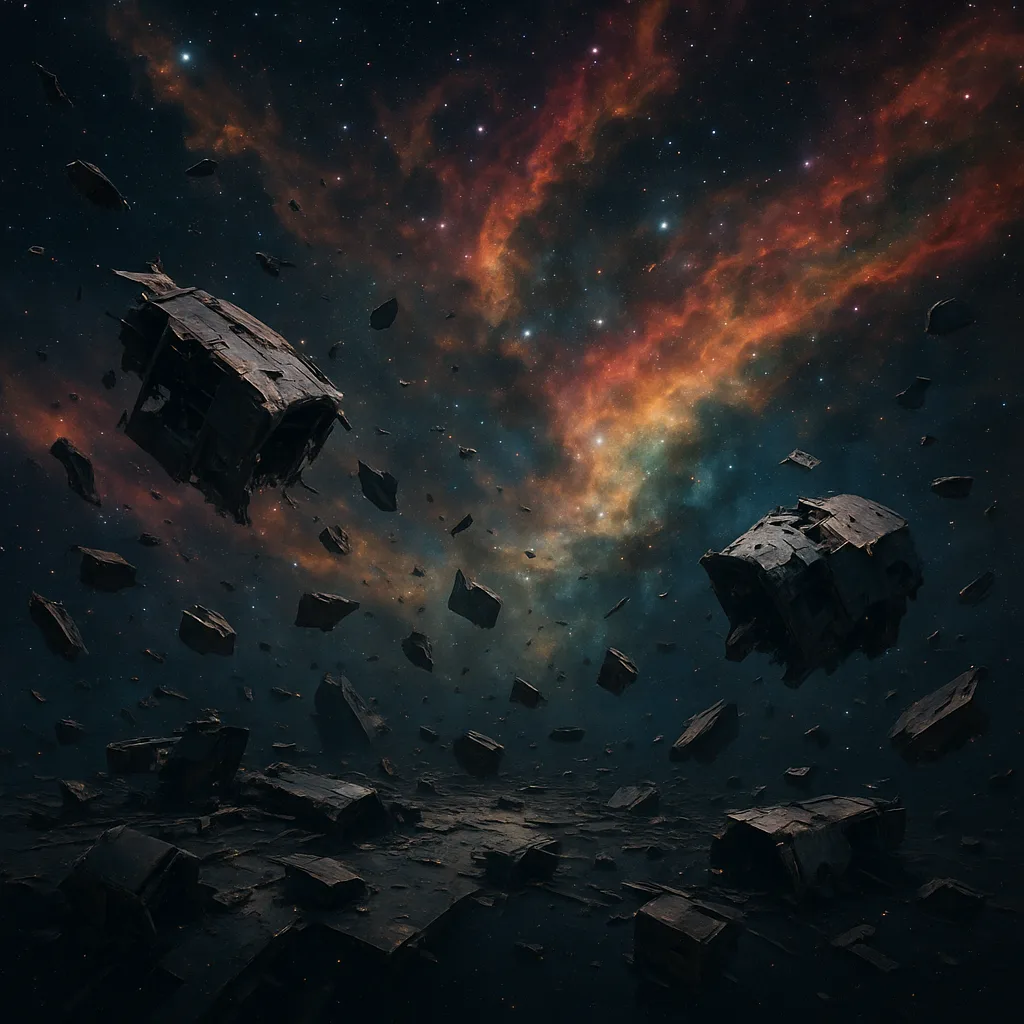 Countless Pieces of Shattered Starship Wreckage Drift Silently
