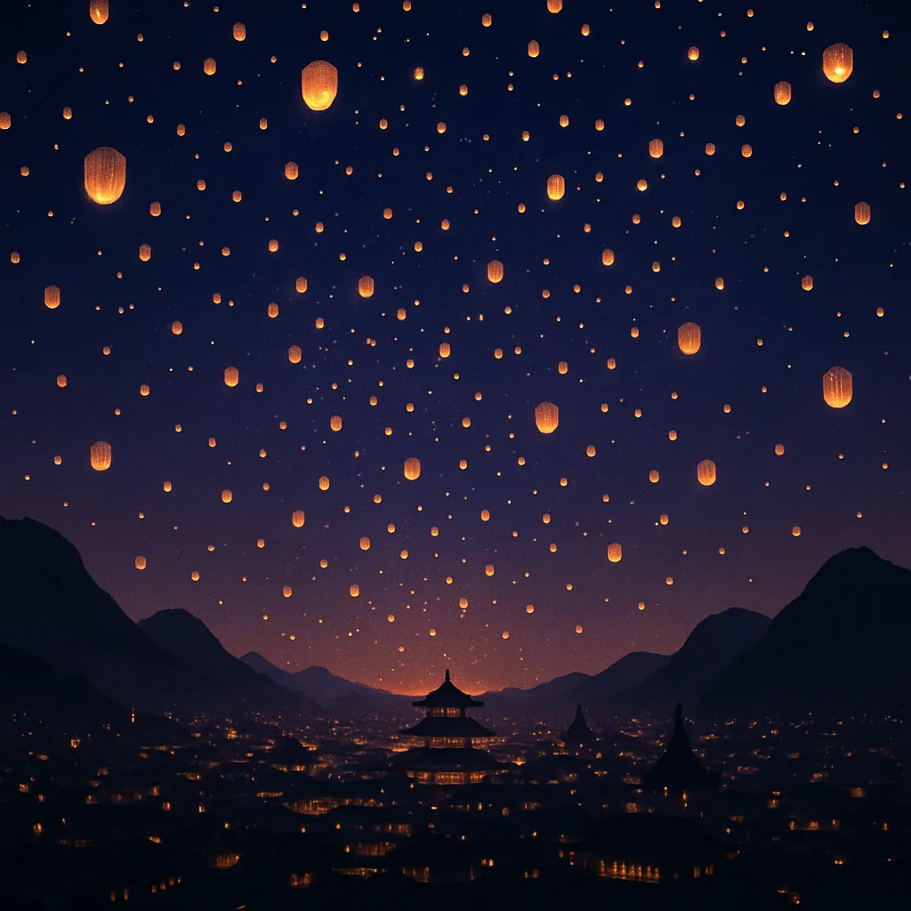 Innumerable Glowing Paper Lanterns Drift Upwards