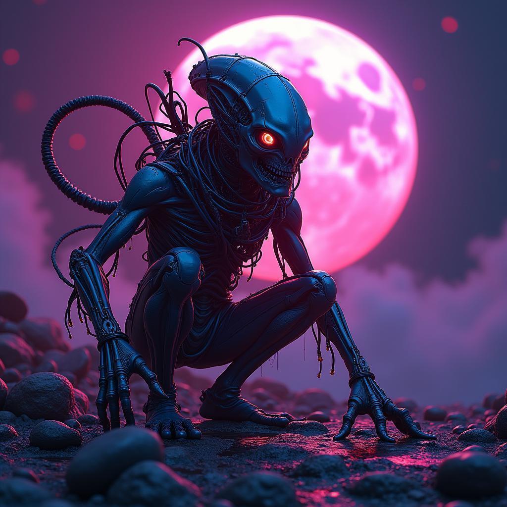 Neon Zombie Alien on Cybernetic Moon