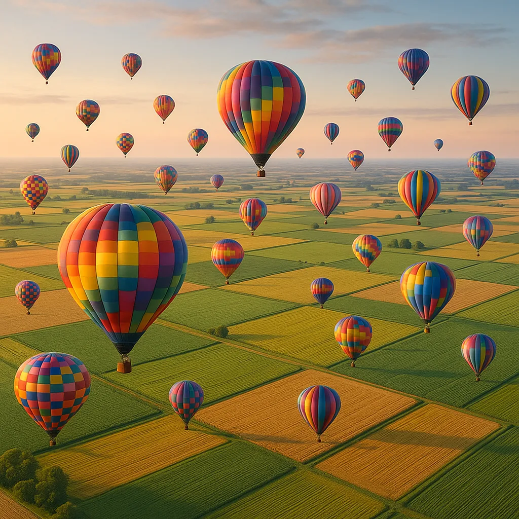 Many Colorful Hot Air Balloons Drift Serenely