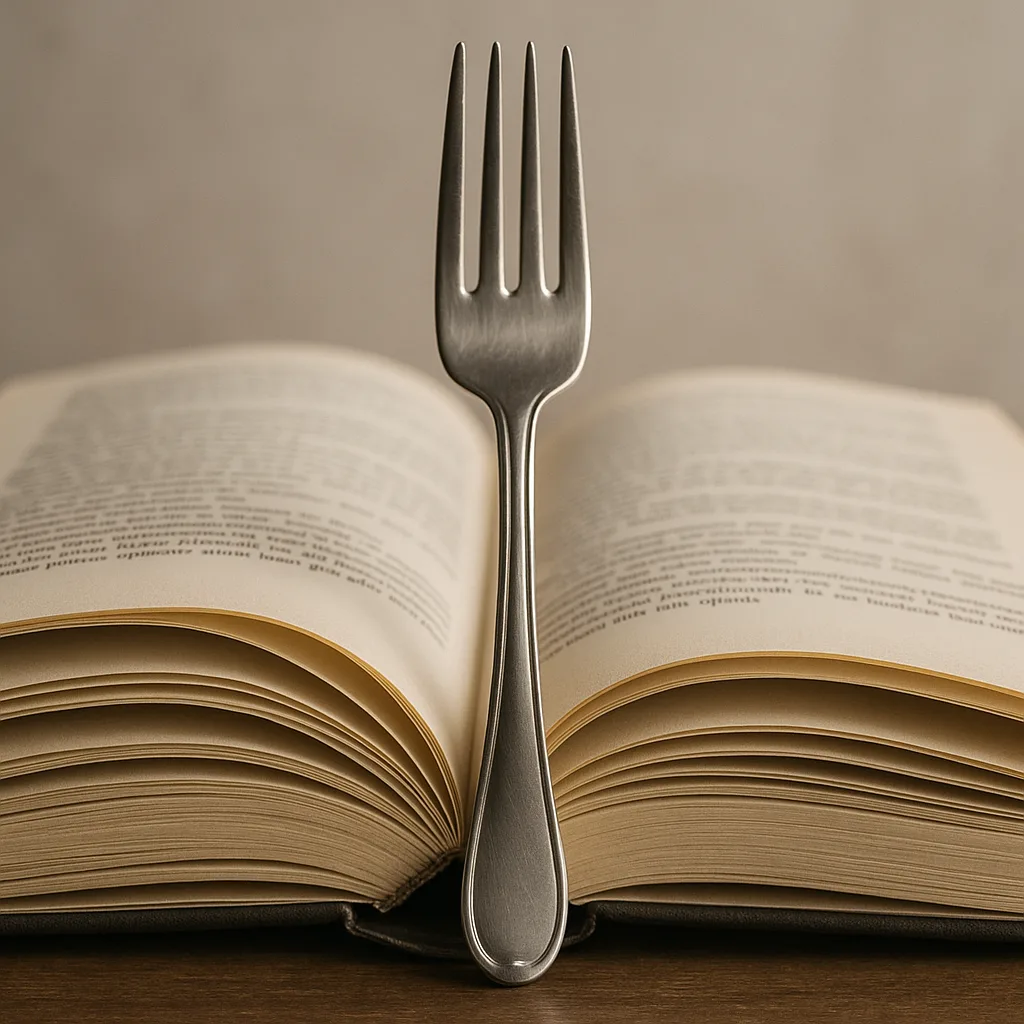 Silver Fork Placed Atop an Open Book